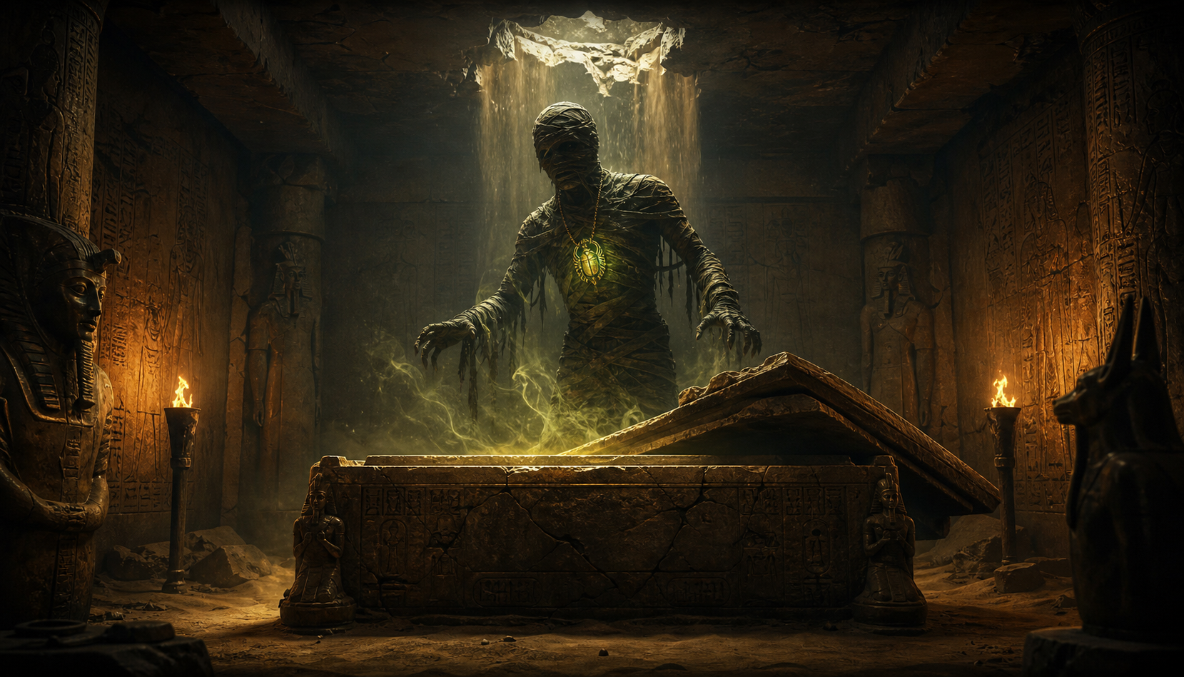 Dark mummy tomb scene